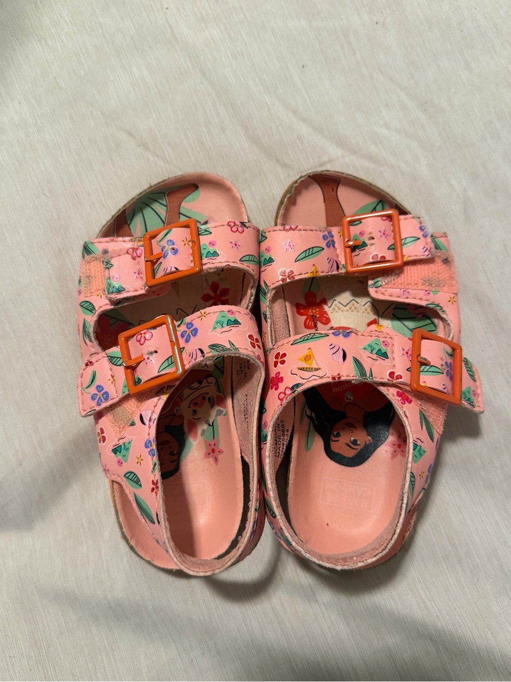 Disney Moana Toddler Sandals Size 8M Pink Floral Double Strap